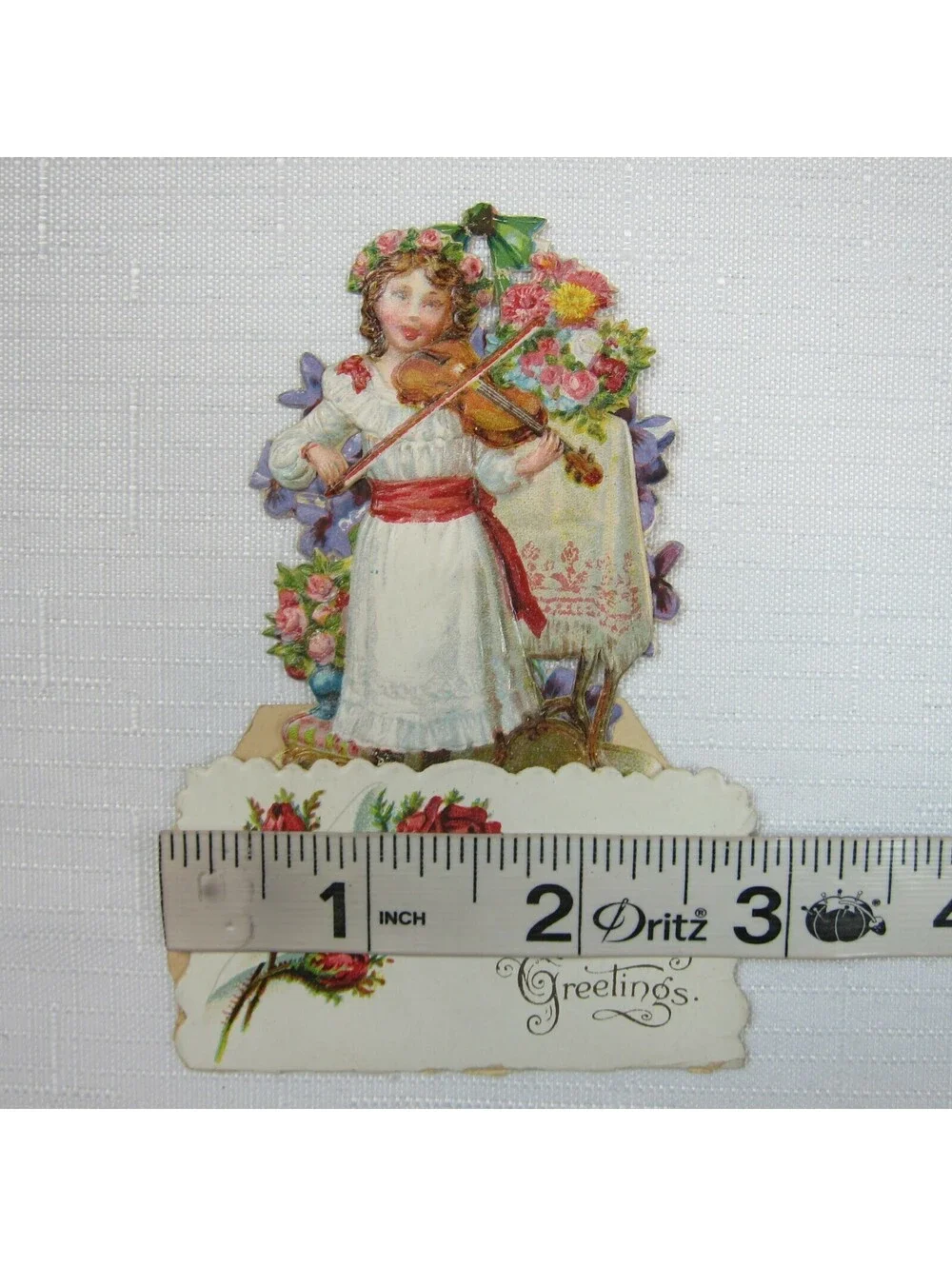 Vintage Valentine Pop Up 3D Die Cut Girl Plays Violin Pull Down Germany 1920-30s